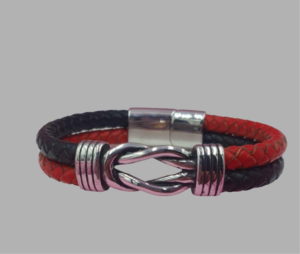 PULSERA EN PIEL Y ACERO INOXIDABLE MOD 039
