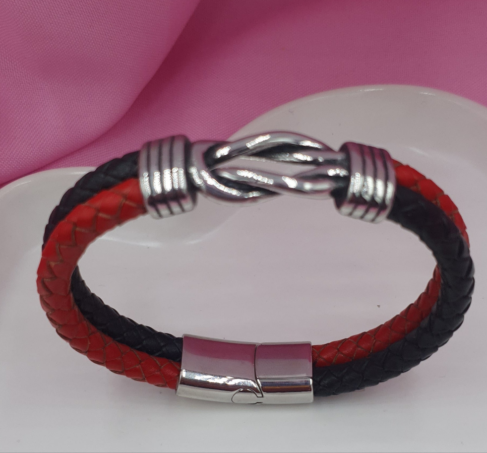 PULSERA EN PIEL Y ACERO INOXIDABLE MOD 039