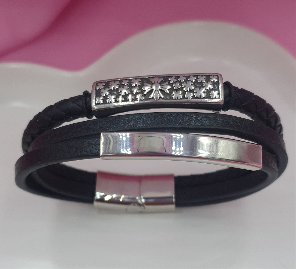 PULSERA EN VINIPIEL Y ACERO 040