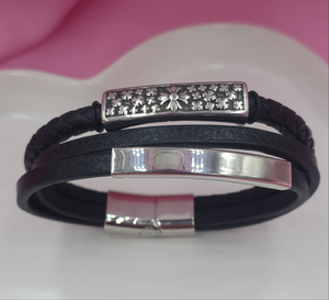 PULSERA EN VINIPIEL Y ACERO 040