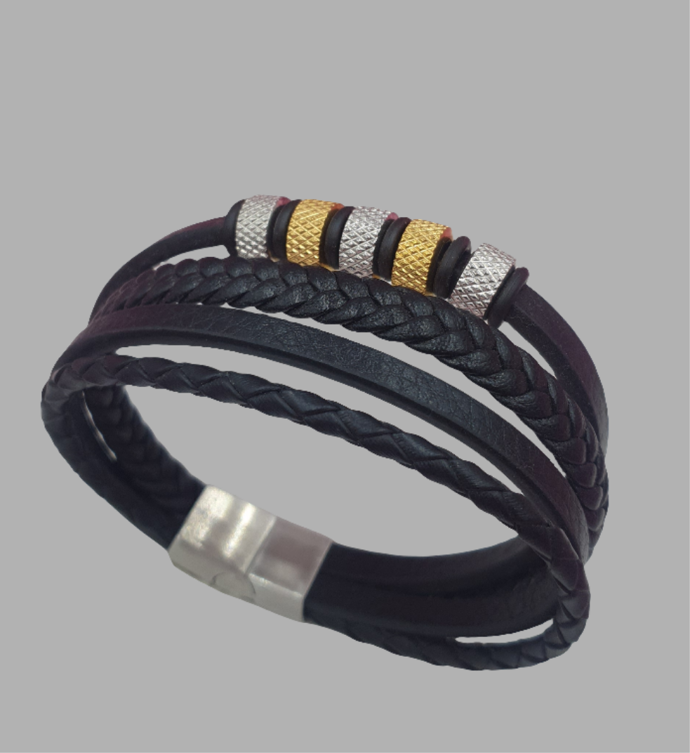 PULSERA EN VINIPIEL Y ACERO INOXIDABLE MOD. 042