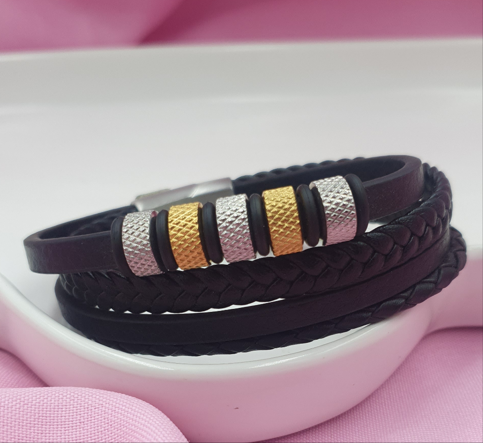 PULSERA EN VINIPIEL Y ACERO INOXIDABLE MOD. 042